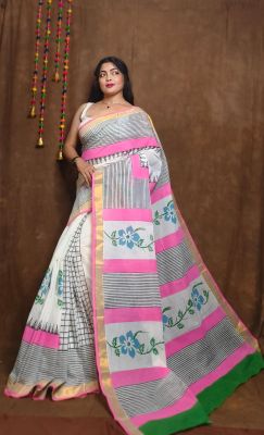 Multi Colour Pure Handloom Kerala Cotton Saree From Bengal
