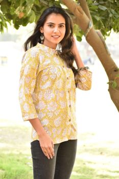 Yellow Hand Block Printed Cotton Top