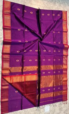 Purple Pure Handloom Meheshwari Silk Saree From Bengal