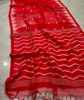 Red Pure Handloom Resham Cotton Saree From Bengal