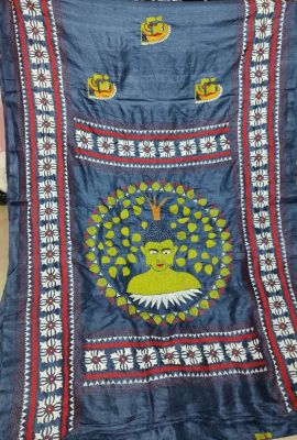 Indigo Blue Pure Handloom Kantha Silk Saree From Bengal