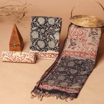 Donkey Brown Doria Dupatta Cotton Flower Design suit