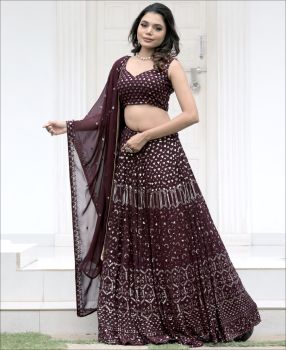 Party Wear Designer Brown Color Sequence Work Lehenga choli