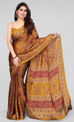 Tan Pure Handloom Georgette Saree From Banaras