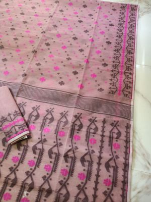 Light Pink Pure Handloom Dhakai Jamdani Saree From Bengal