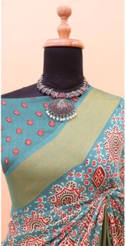 Blue Butta Printed Work Pure Chiffon Saree