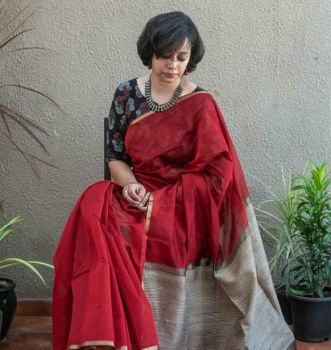 Red Mangalagiri Saree With Pattu From Bhagalpur