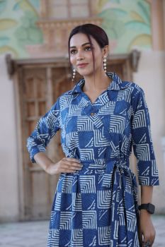 Bluish Grey ware Hand Block Printed One piece