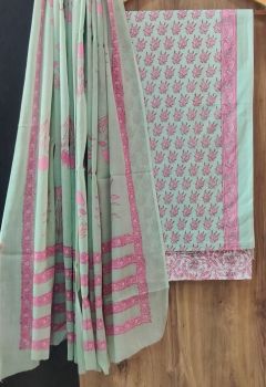 Jungle Mist Printed Suit With Flower Design Dupatta