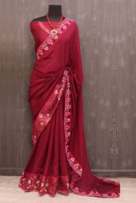 Maroon Pure Handloom Silk Saree From Banaras