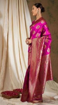 Pink Pure Handloom Silk Saree From Banaras