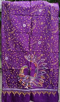 Deep Violet colour Pure Silk Kathastitch Dupatta From Bengal