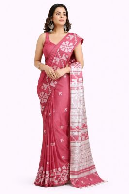 Pink Pure Handloom Cotton Saree From Bengal