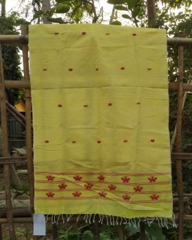 Light Yellow Pure Handloom Butta Cotton Stole From Assam