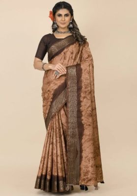 Brown Pure Handloom Banarasi Silk Saree From Banaras