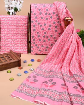 Pink Pure Handloom suit with Cotton Dupatta
