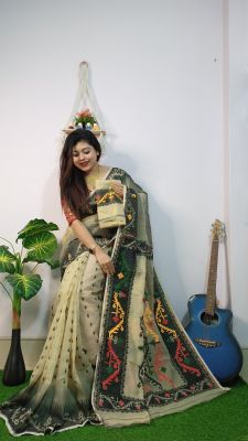 Light Brown Brown Pure Handloom Dhakai Jamdani Saree From Bengal
