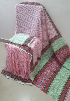 Baby Pink White Hand Block Printed Work Saree