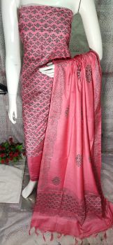 Rose Pink Katan Slub Block Print Suit Dress Material
