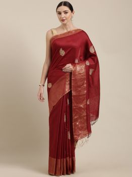 Maroon Muga Silk Saree