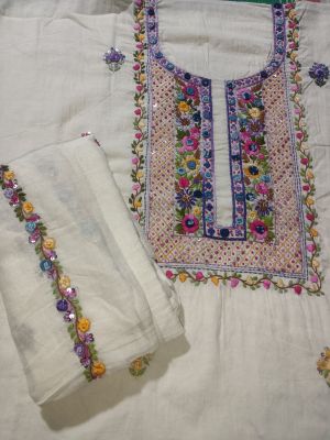 White Unstitched Dress Material From Bengal