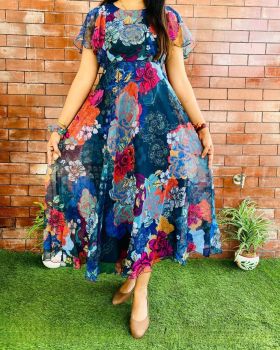 Party Wear Georgette Floral Digital Printed Dress