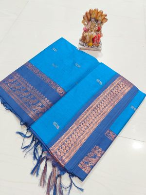Blue Pure Handloom Gadwal Saree From Bengal
