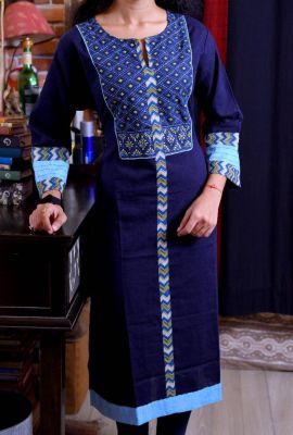 Dark Blue Pure Handloom Long Kurti From Bengal