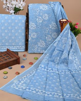 Light BluePure Handloom suit With Cotton Dupatta