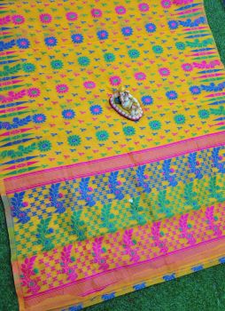 Gold Yellow Dhakai Jamdani Saree From Rajasthan