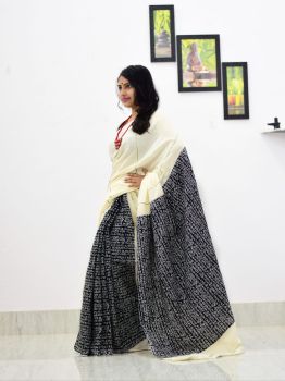 White Pure Handloom Khesh Cotton Saree From Bengal