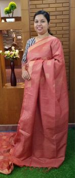 Rose Gold Pure Handloom Crafted Kota Silk Saree From Bhagalpur