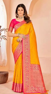 Golden Pure Handloom Art Silk Saree From Banaras