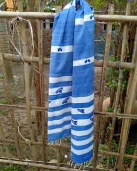 Blue White Pure Handloom Butta Cotton Stole From Assam
