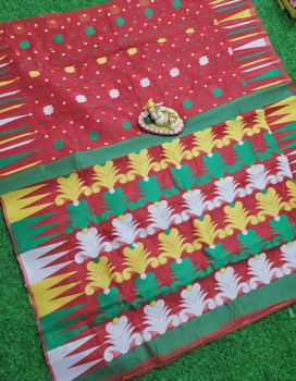 Brick Red Dhakai Jamdani Saree From Rajasthan