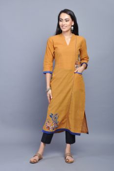 Mustard Cotton Kurta with Patchwork