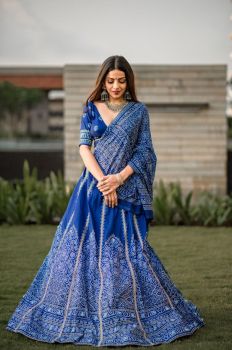 Blue Lehenga Bandhani Printed Wedding Party Wear