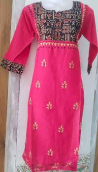 Pink Colour Kantha Embroidery Design Kurti