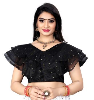 Black Nylon Silk Net With Mirror Work Blouse