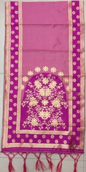 Dark Pink Art Silk Flower Printed Dupatta