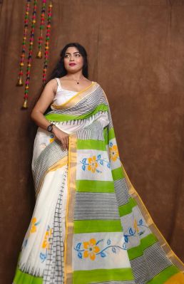 Multi Colour Pure Handloom Kerala Cotton Saree From Bengal