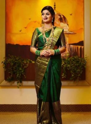 Dark Green Pure Handloom Silk Saree From Banaras