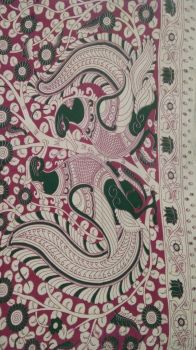 Light Pink & Green Kalamkari Cotton Saree