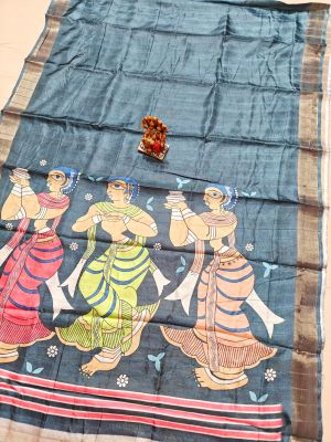 Slate Gray Pure Handloom Silk Saree From Bengal