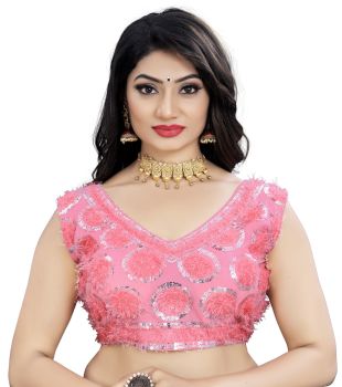 Pink Ribin Work Sequence Party Wear Blouse