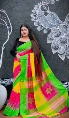 Multi Colour Pure Handloom Ikkat Saree From Bengal