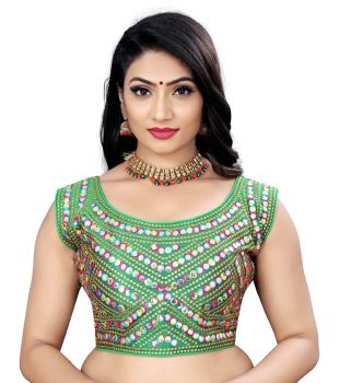 Green Full Embroidery Mirror Work Work Blouse