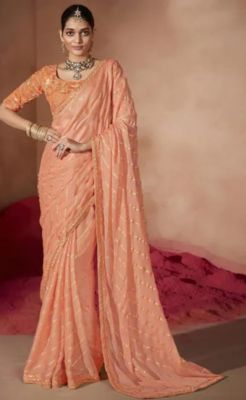 Rose Gold Pure Handloom Georgette Saree From Banaras