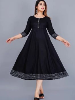 Black Cotton Blend Anarkali Kurti From Bengal