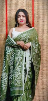 Mehandi Green Pure Handlooms Cotton Saree From Bengal